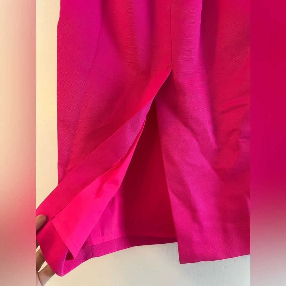 J. Crew Long Midi Pencil Skirt Faille Neon Fuchsia Hot Pink Preppy Modern Chic